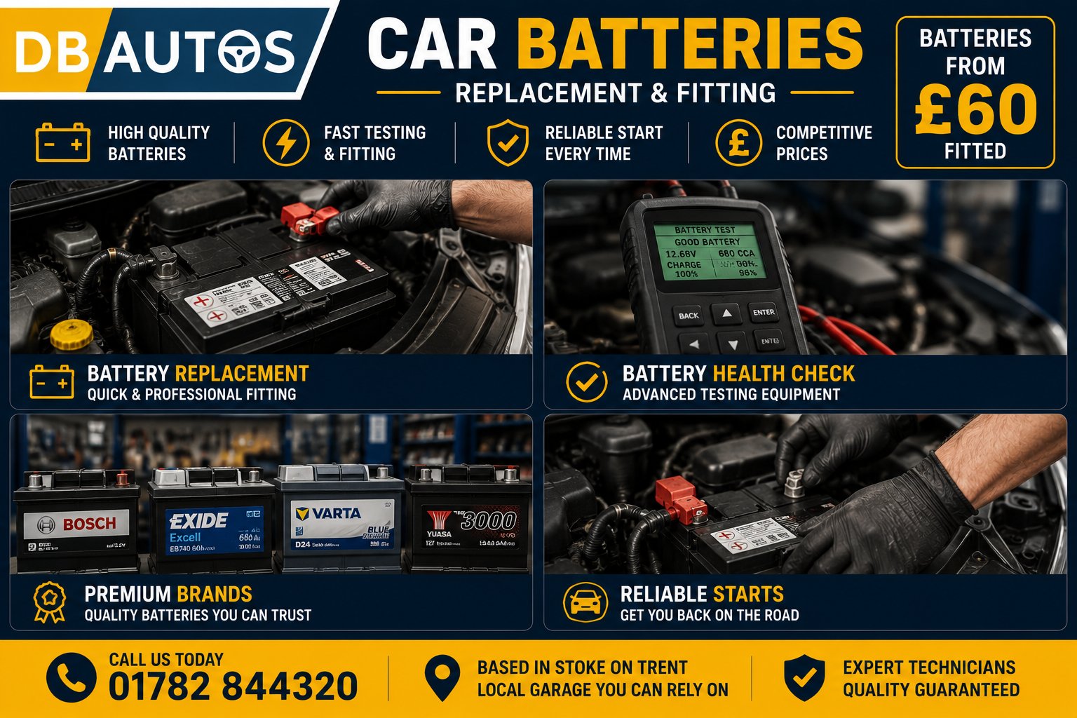 DB Autos Car Battery Replacement — battery testing, replacement and professional fitting, Stoke-on-Trent