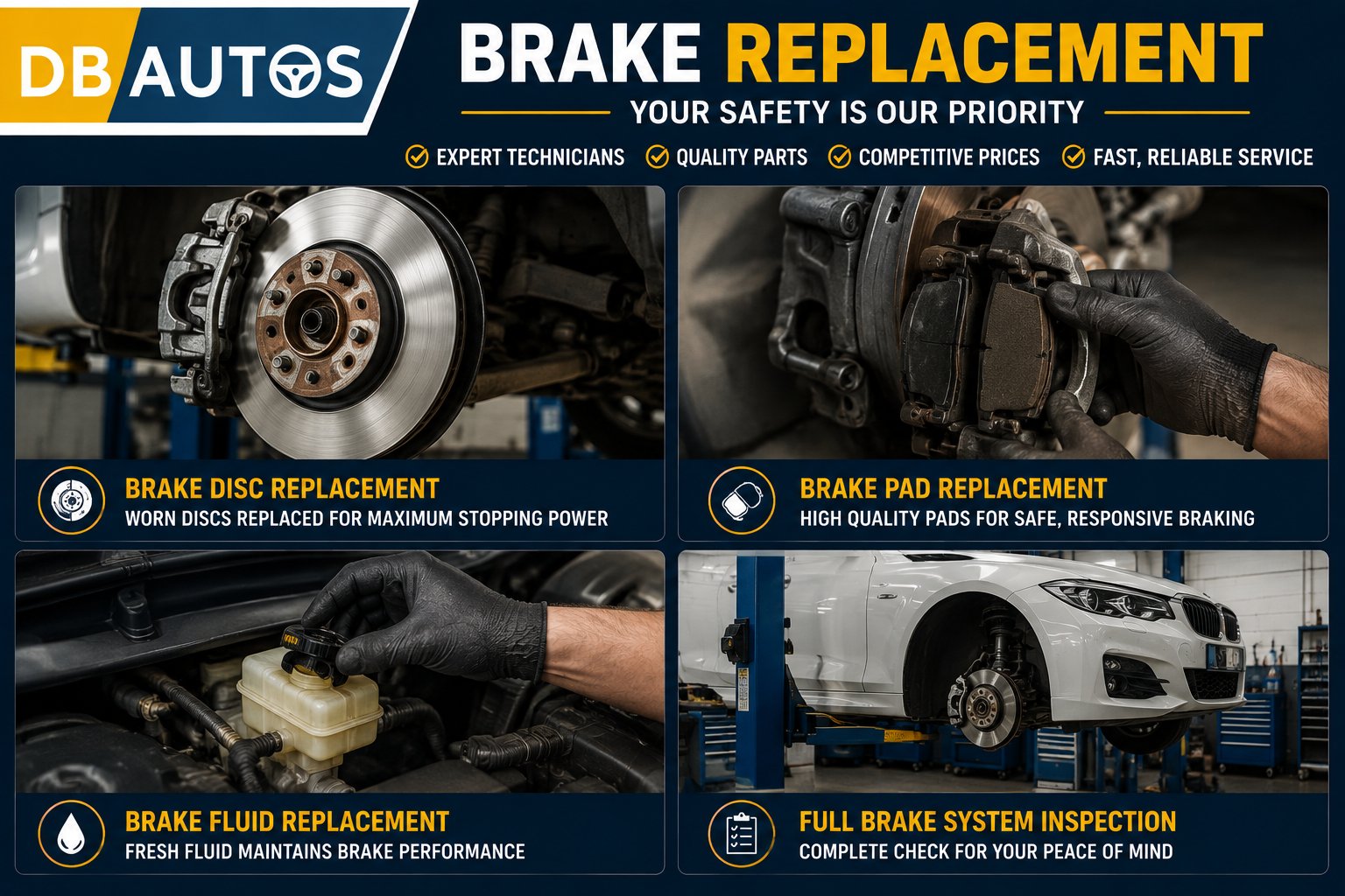 DB Autos Brake Replacement — brake pads, discs, fluid and full brake system inspection, Stoke-on-Trent